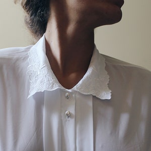 Embroidered collar white blouse / Large floral Victorian blouse / long sleeve 80s blouse / Button Up Lolita blouse image 8