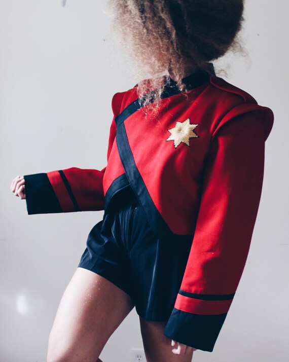 Red Cropped military jacket / Red wool Coat / FSZ