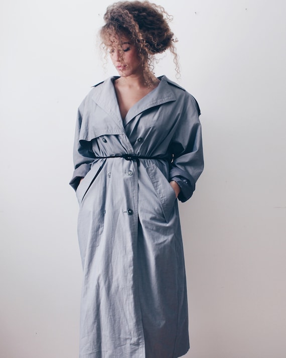 Sage Grey 80s minimalist trench coat / Green Gray 