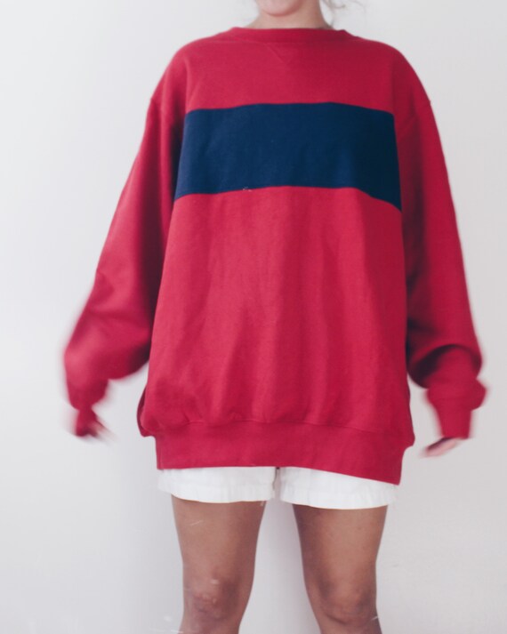 Red and blue color block retro sweater / 80s Over… - image 6