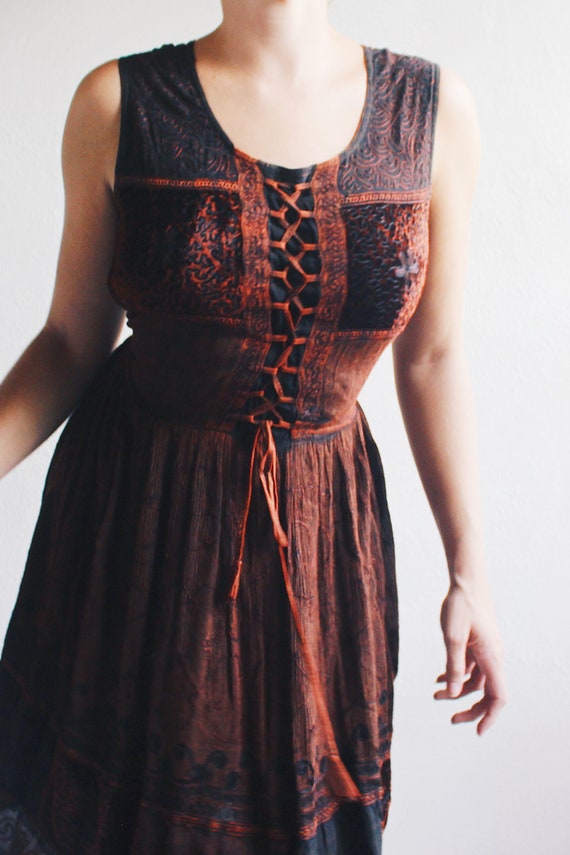 90s Vintage Brown Embroidered Dress with Whimsigo… - image 8