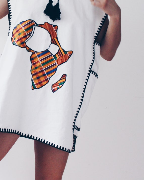 White Embroidered African sleeveless Tunic / Cott… - image 10