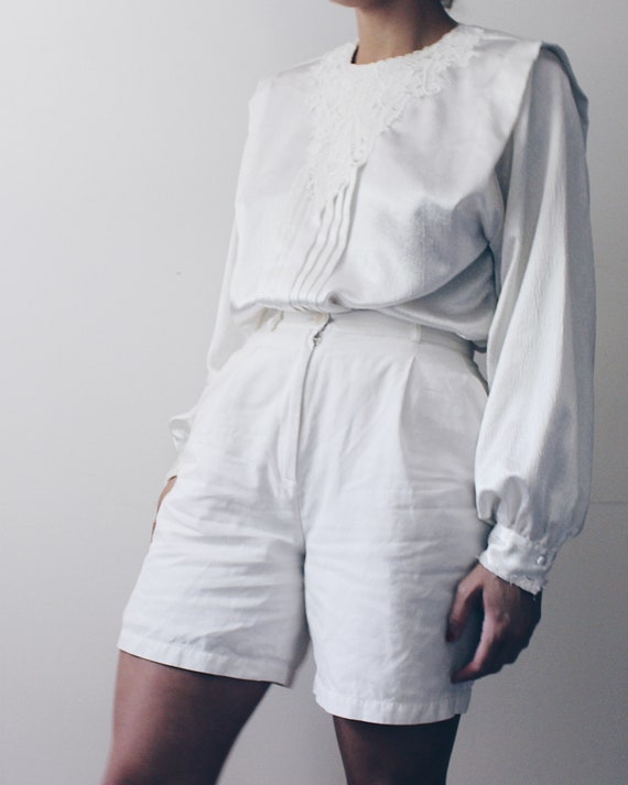 Ivory silky 80s blouse / long sleeve elegant even… - image 7