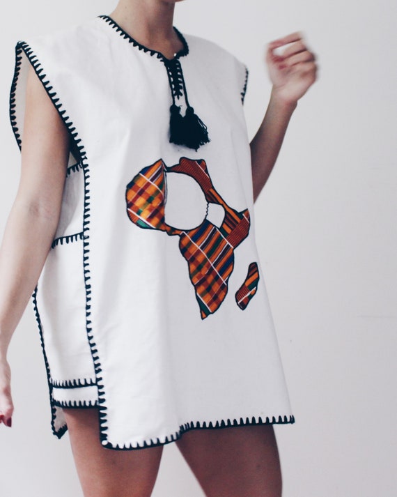 White Embroidered African sleeveless Tunic / Cott… - image 8