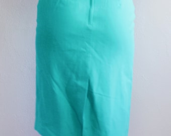Turquoise High Waisted Pencil Skirt Teal Blue Vintage 80s Midi