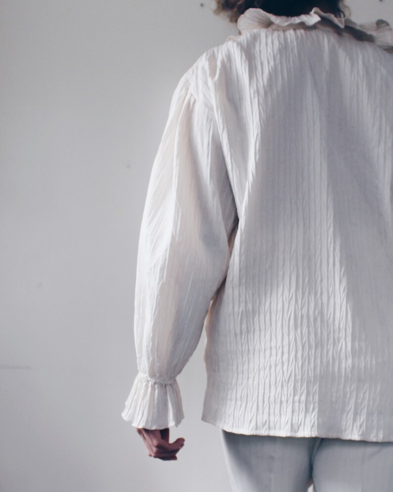 Textured Ruffled Blouse / Large Wheat Renaissance peasant blouse / Victorian statement blouse / Ruffled Prince Shirt image 7