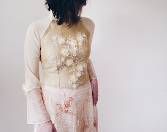 Vestido formal vietnamita Ao Dai adornado / Vestido transparente de perlas hecho a mano / Vestido de fiesta único / Vintage raro / Chaleco largo bordado