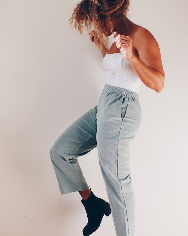 Mint Velvet Cord Pants Green Corduroy Pants Velvet Trousers Androgynous Fashion 90s elastic waist corduroy Slacks