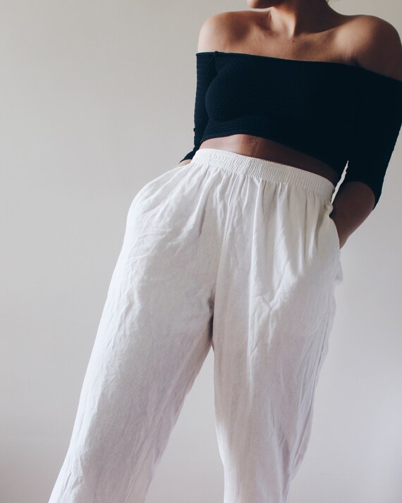 Casual white summer khaki pants / elastic waist r