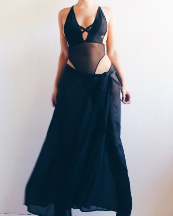 Sexy sheer black wrap skirt / Low waist black y2k… - image 2