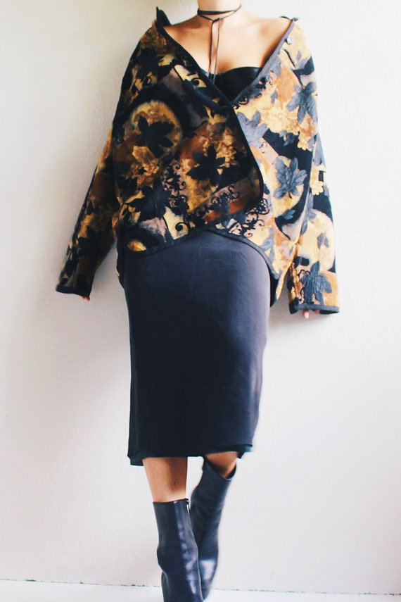 Vintage '90s Whimsigoth Tapestry Knit Fall Coat / Goblincore Vintage '90s Whimsigoth Tapestry Knit Fall Coat / Goblincore