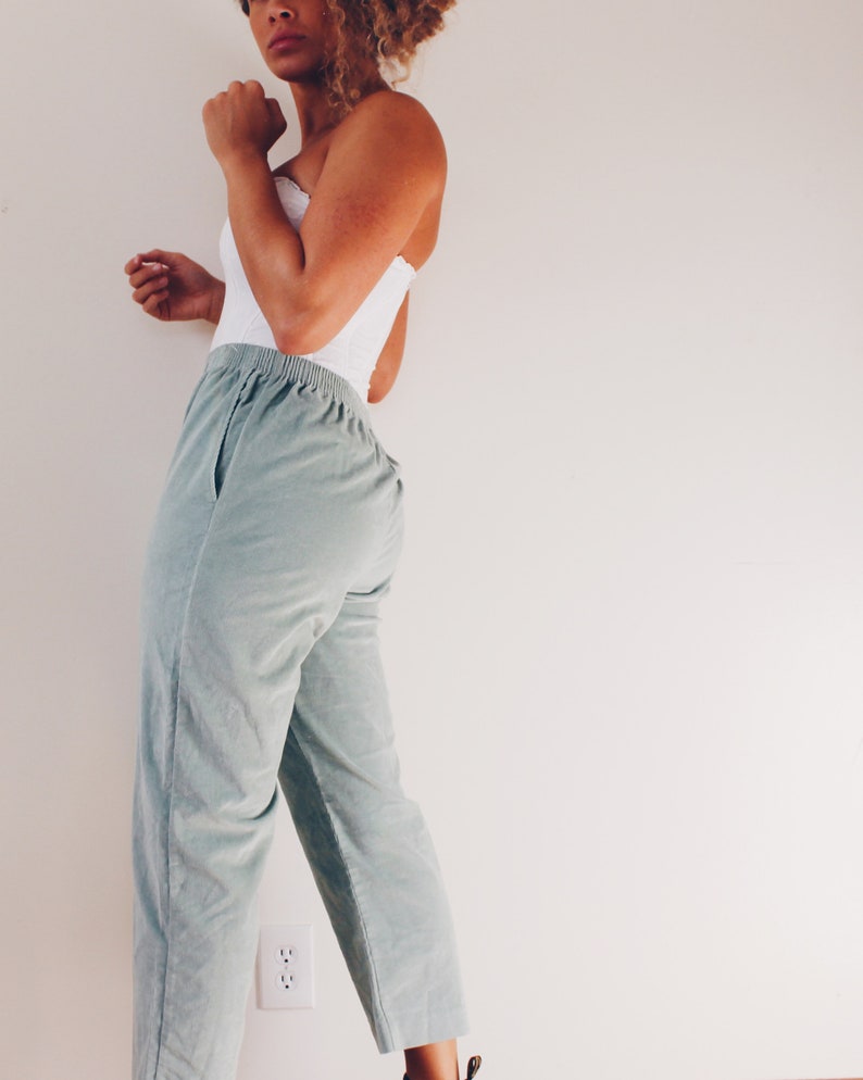 Mint Velvet Cord Pants Green Corduroy Pants Velvet Trousers Androgynous Fashion 90s elastic waist corduroy Slacks