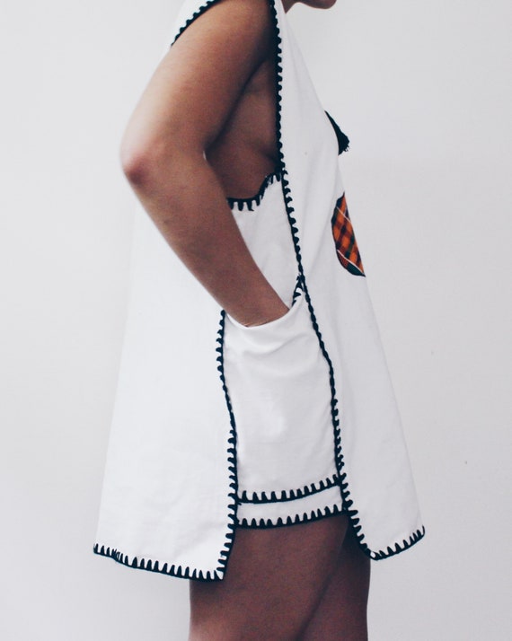 White Embroidered African sleeveless Tunic / Cott… - image 9