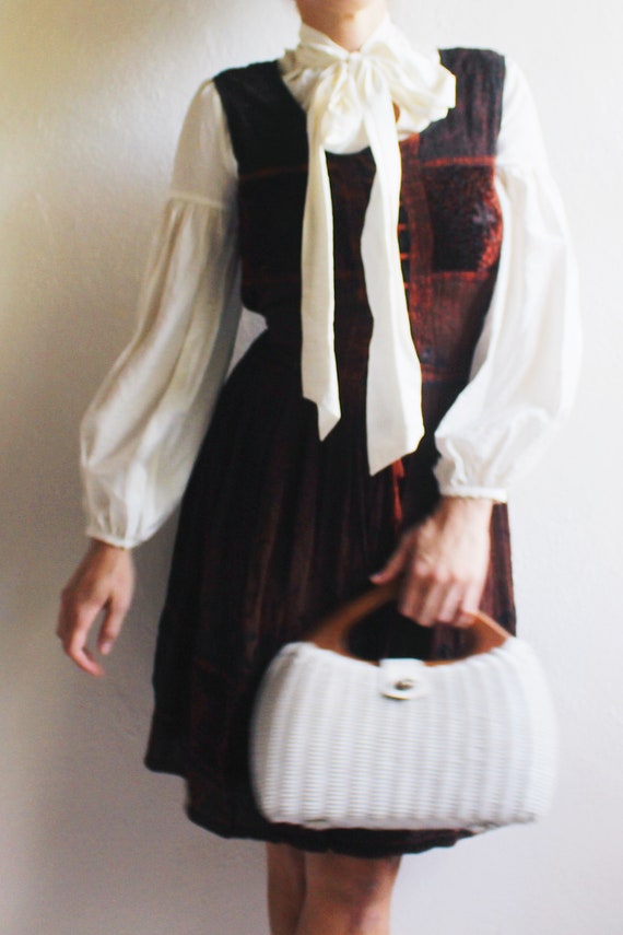 90s Vintage Brown Embroidered Dress with Whimsigo… - image 7