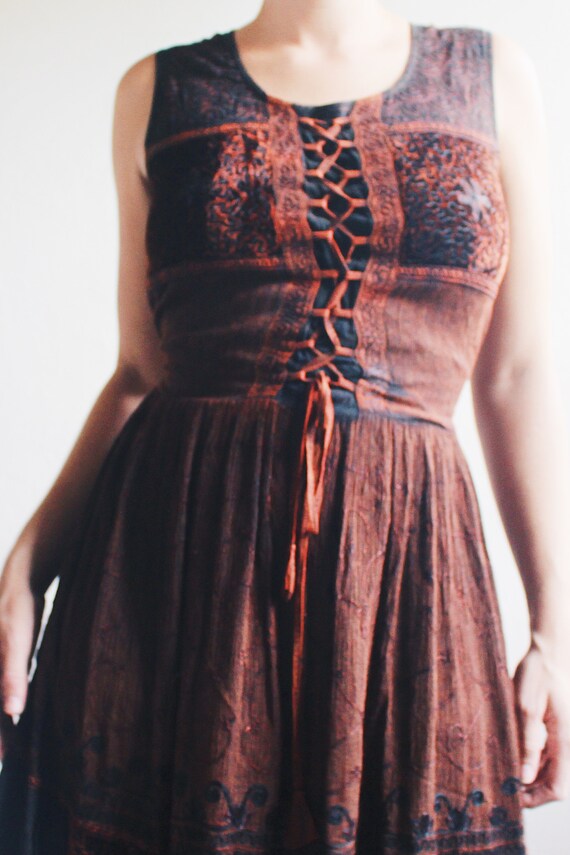 90s Vintage Brown Embroidered Dress with Whimsigo… - image 9