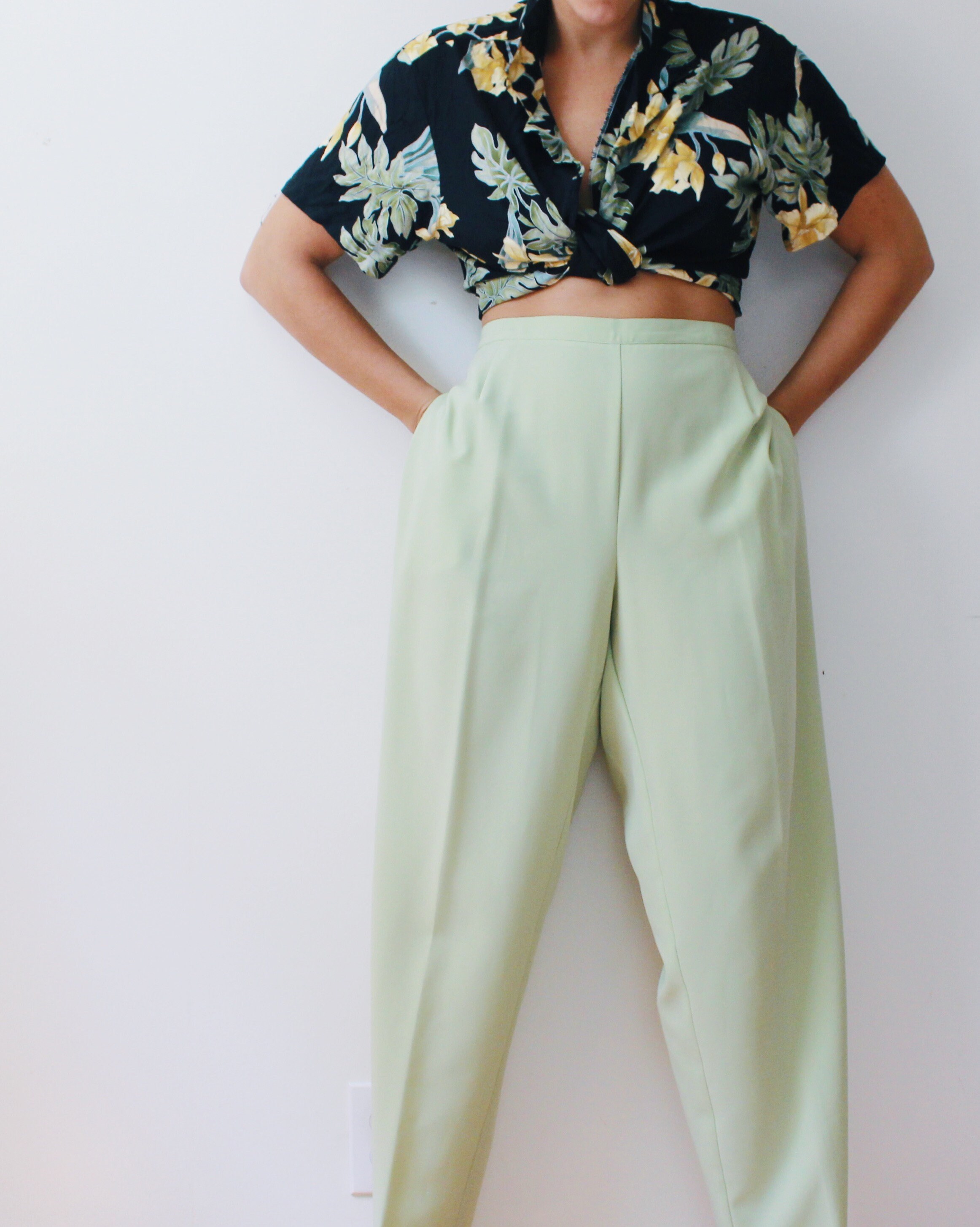 Light lime Y2k pants / wide leg high waisted green slacks | Etsy