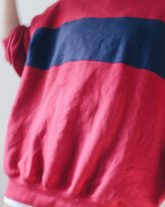 Red and blue color block retro sweater / 80s Over… - image 7