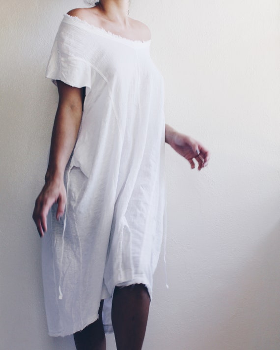 White Gauze Short Sleeve Wrap Dress / White Cotto… - image 7