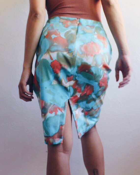 Asymmetric cinched y2k marble skirt / blue orange… - image 3