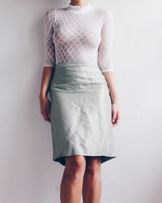 Vintage Green Silk Skirt  / high waisted light gr… - image 5