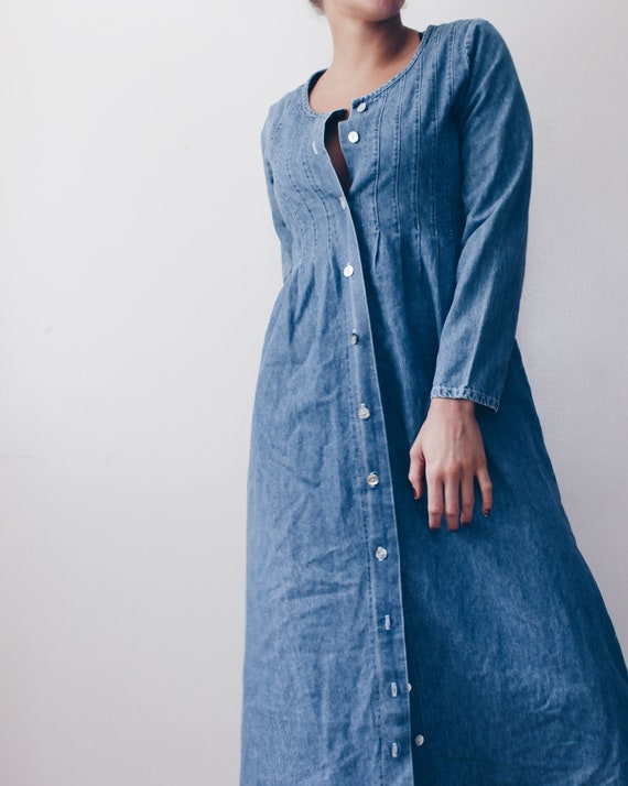 Denim Maxi dress / Button up jean dress / long Sl… - image 4