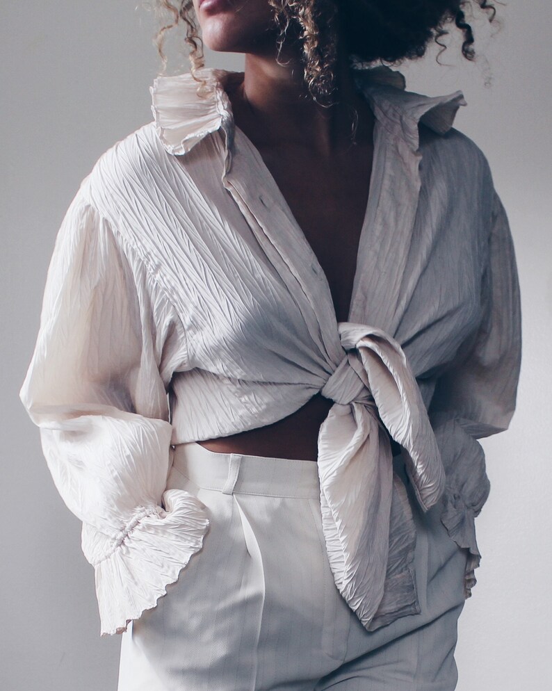 Textured Ruffled Blouse / Large Wheat Renaissance peasant blouse / Victorian statement blouse / Ruffled Prince Shirt image 9