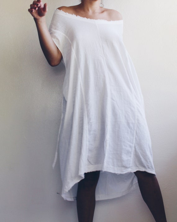 White Gauze Short Sleeve Wrap Dress / White Cotto… - image 2