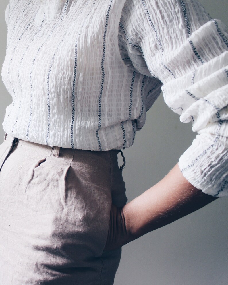 Striped summer tunic bohemian light Henley shirt Long Sleeve striped blouse