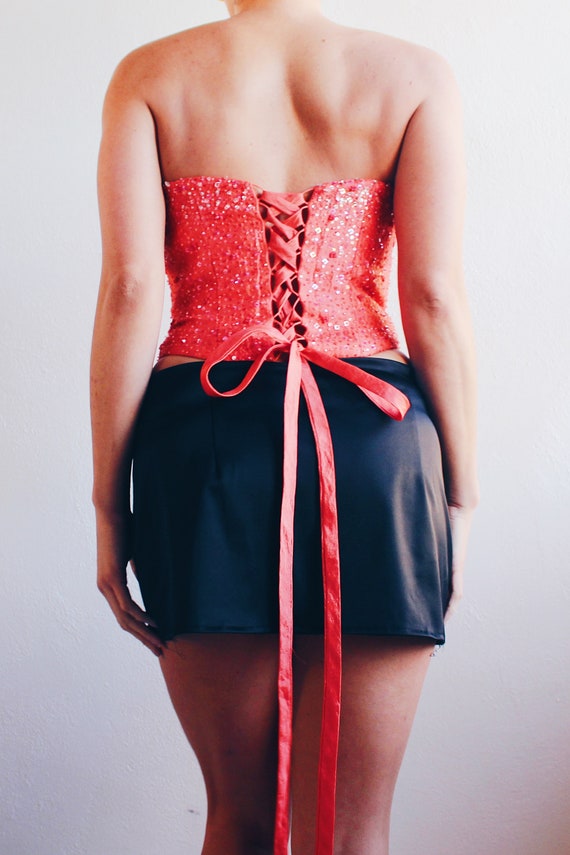 Y2K Glamour: Coral Beaded Lace-Up Formal Corset f… - image 8