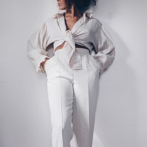 Textured Ruffled Blouse / Large Wheat Renaissance peasant blouse / Victorian statement blouse / Ruffled Prince Shirt image 2