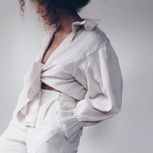 Textured Ruffled Blouse / Large Wheat Renaissance peasant blouse / Victorian statement blouse / Ruffled Prince Shirt image 1