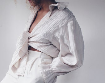 Textured Ruffled Blouse / Large Wheat Renaissance peasant blouse / Victorian statement blouse / Ruffled Prince Shirt