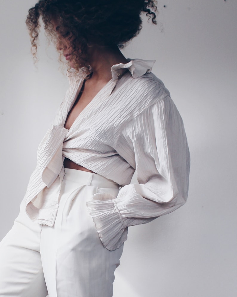 Textured Ruffled Blouse / Large Wheat Renaissance peasant blouse / Victorian statement blouse / Ruffled Prince Shirt image 1