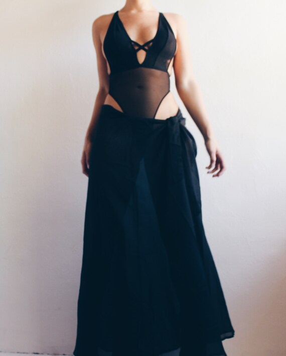 Sexy sheer black wrap skirt / Low waist black y2k… - image 5