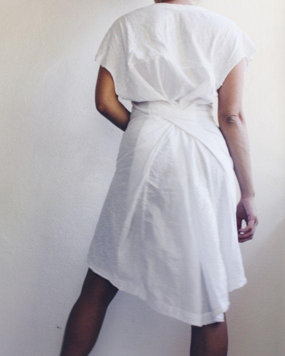 White Gauze Short Sleeve Wrap Dress / White Cotto… - image 9