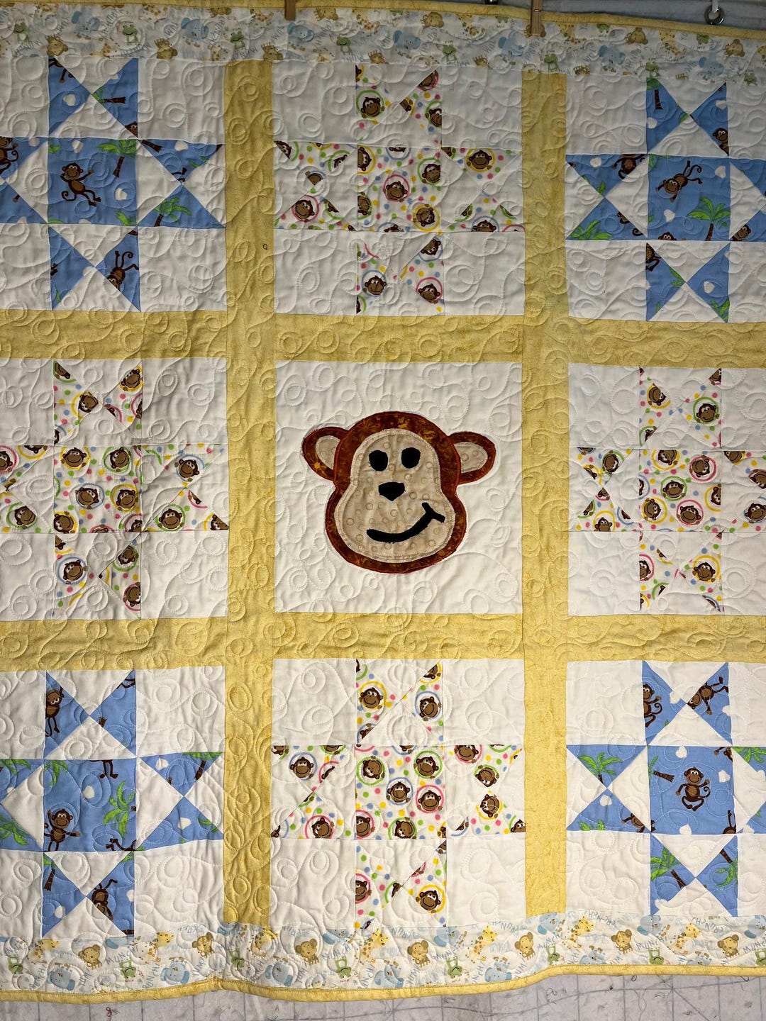 Monkey Baby Quilt Handmade | Jungle Nursery Quilt | Gender Neutral Baby ...