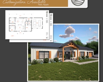 3 Bedroom Barndominium Modern Farmhouse Floor Plans | Digital Download | 1500 SF | Customizable Home Design for Personal & Airbnb Use