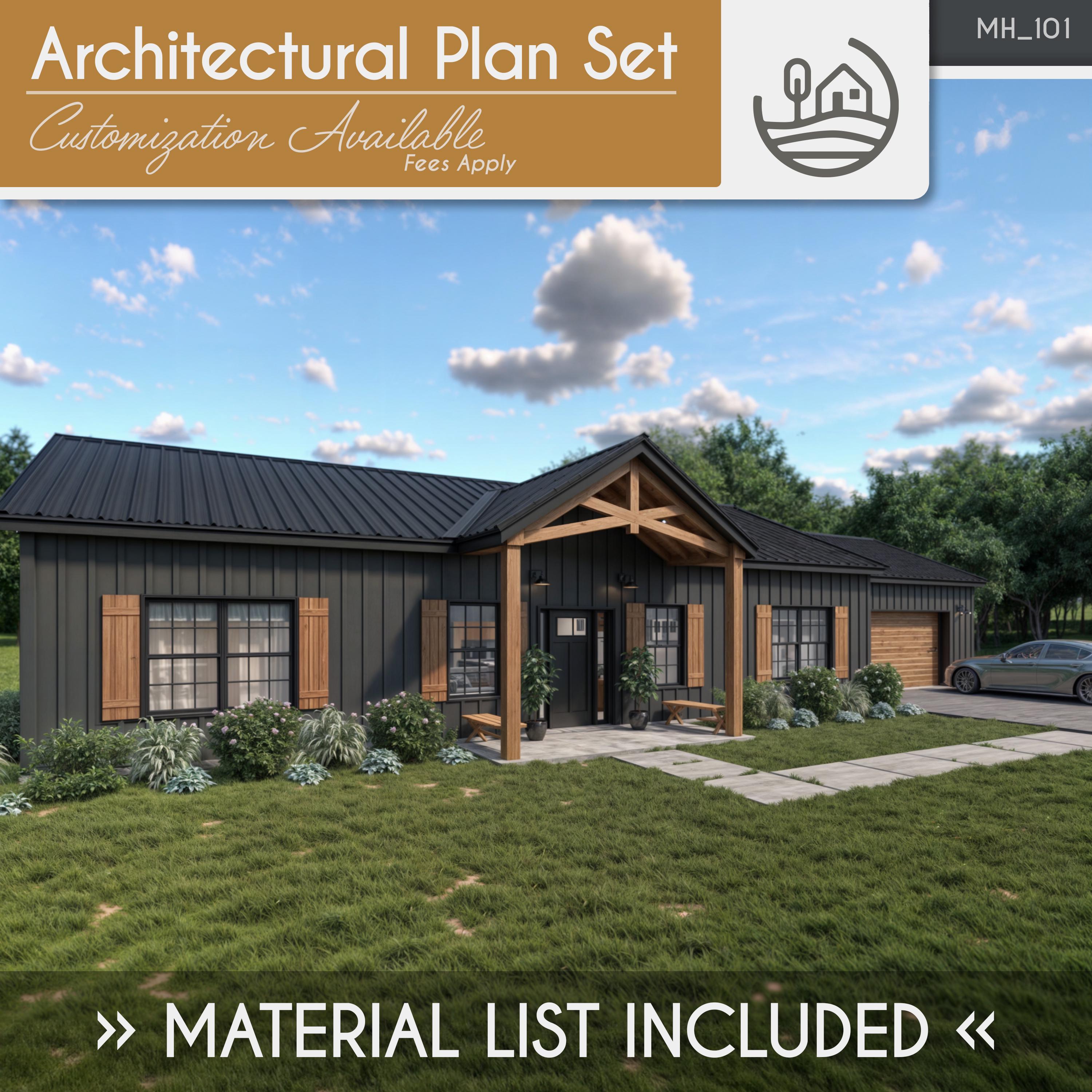 1500 SF Barndominium Full House Plans | 3 Bedroom 2 Bath Modern ...