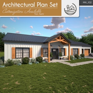 3 Bedroom Barndominium Modern Farmhouse Set of Plans | Digital Download | 1500 SF | Customizable Home Design for Personal & Airbnb Use