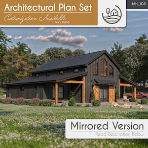 3 Bedroom Barndominium Modern Farmhouse Set of Plans | Digital Download | 1960 SF | Customizable Home Design (MIRRORED LAYOUT)