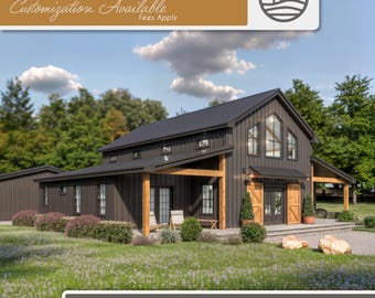 2420 SF Barndominium Full House Plans | 3 Bedroom 2 Bath Modern Farmhouse (Digital Download)