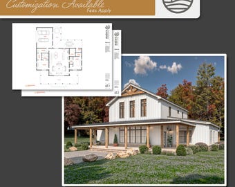 Planimetrie di una casa colonica da 3500 piedi quadrati / Casa colonica moderna con 4 camere da letto e 3 bagni (download digitale)