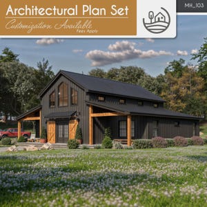 3 Bedroom Barndominium Modern Farmhouse Set of Plans | Digital Download | 1960 SF | Customizable Home Design for Personal & Airbnb Use