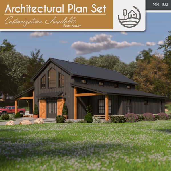 3 Bedroom Barndominium Modern Farmhouse Set of Plans | Digital Download | 1960 SF | Customizable Home Design for Personal & Airbnb Use