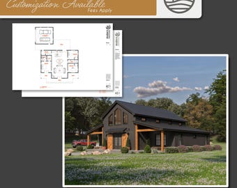 3 Bedroom Barndominium Modern Farmhouse Floor Plans | Digital Download | 1960 SF | Customizable Home Design for Personal & Airbnb Use