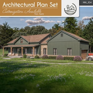 2 Bedroom Barndominium Modern Farmhouse Set of Plans | Digital Download | 1200 SF | Customizable Home Design for Personal & Airbnb Use