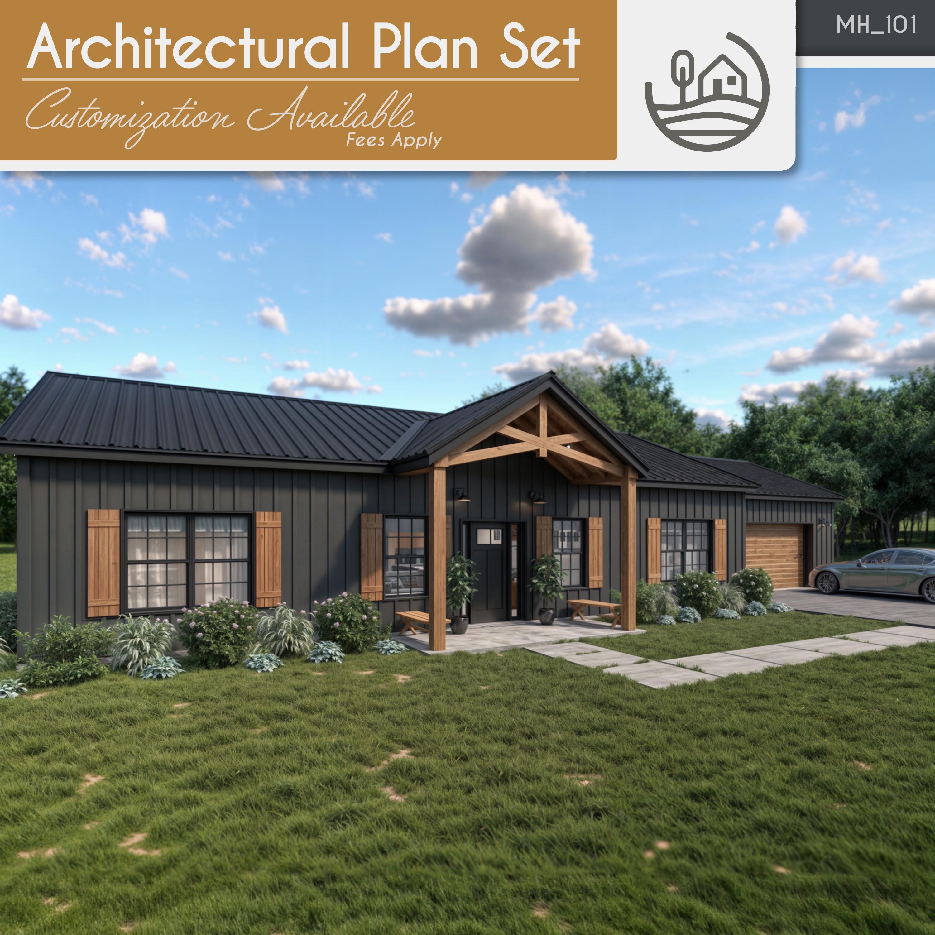 3 Bedroom Barndominium Modern Farmhouse Set of Plans | Digital Download | 1500 SF | Customizable Home Design