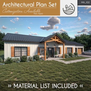 1500 SF Barndominium Full House Plans | 3 Bedroom 2 Bath Modern Farmhouse (Digital Download)