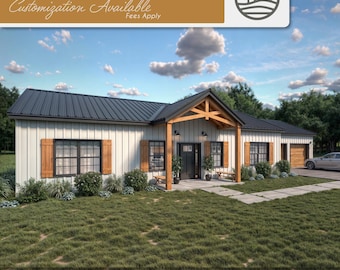 1500 SF Barndominium Full House Plans | 3 Bedroom 2 Bath Modern Farmhouse (Digital Download)