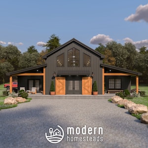 3 Bedroom Barndominium Modern Farmhouse Set of Plans Digital Download 1960 SF Customizable Home Design for Personal & Airbnb Use image 2